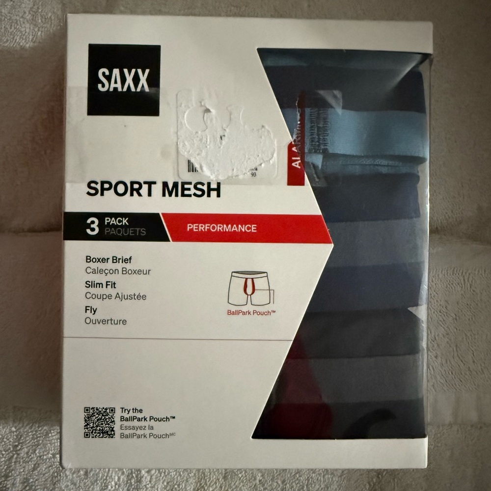 SAXX Men's Sport Mesh Boxer Briefs 3-Pack - Blue, Gray and Black NIB